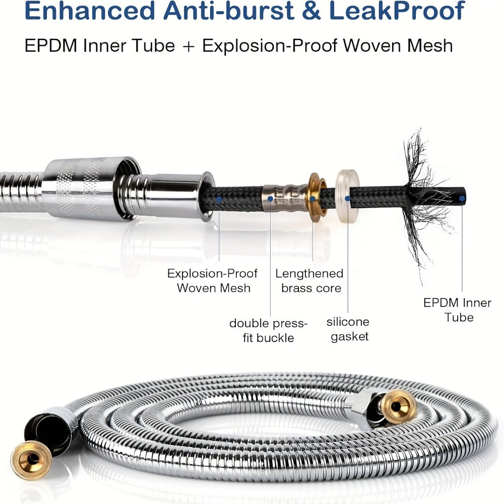 High-Pressure Shower Hose 78.7 Inch Extra Long - 304 Stainless Steel Chrome Plated, Explosion-Proof Braid Mesh, Leak-Resistant Handheld Shower Hose with Shower Head Holder, 2m Universal Fit