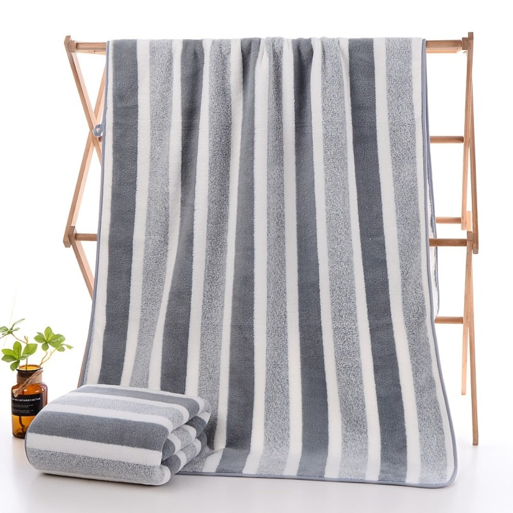 Striped Bath Towel Set 1 or 4 Pack 346GSM - 100% Polyester Super Soft Skin Friendly Absorbent Quick Dry | 70x140cm 27.6x55.1in | Green Gray Red Multi-Color | Home Bathroom Beach Essentials