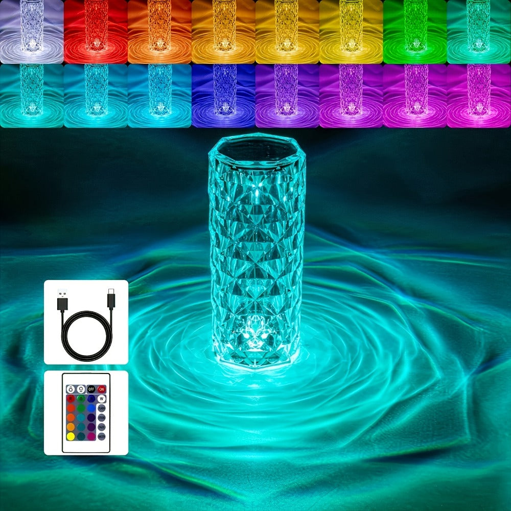 RGB Diamond Crystal Table Lamp Touch & Remote Control, 16 Colors 10 Brightness 4 Modes Dimmable LED Night Light, Aesthetic Mood Ambient Lighting for Bedroom Bedside Gaming Room Decor