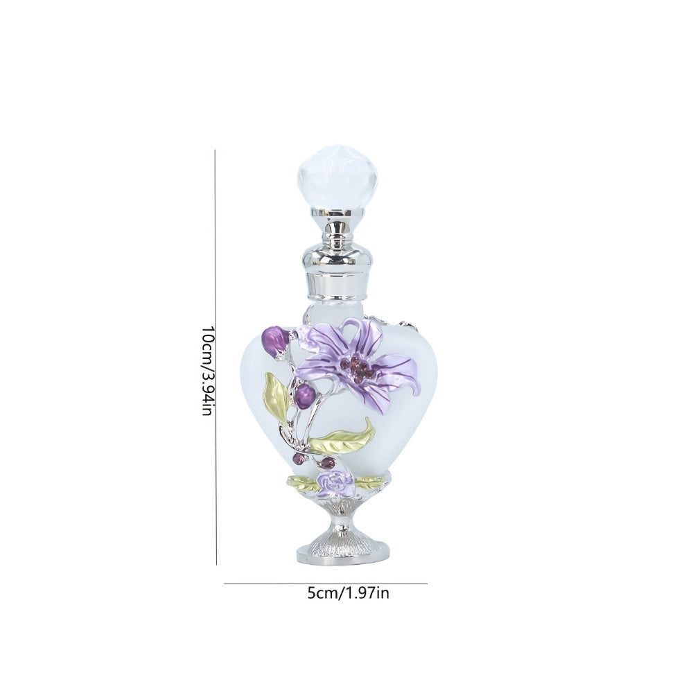 Refillable Perfume Bottle 10ml Vintage Glass Travel Atomizer Essential Oil Dispenser Portable Mini Spray Bottle Enamel Peach Heart Design Gift for Women