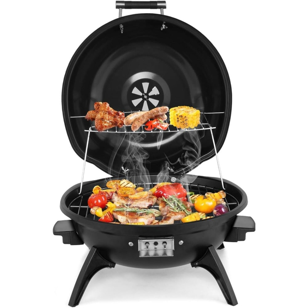 Electric Indoor Grill Smokeless Vertical Design 1.12 SqFt Griddle Warming Rack Adjustable Temp 200-425F Pull-Out Drip Pan 304 Stainless Steel for Steak BBQ Panini Camping