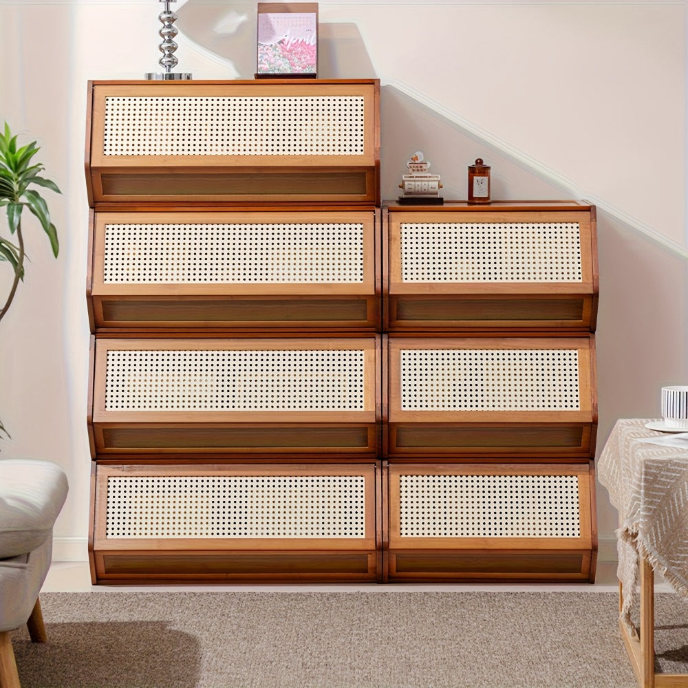 Bamboo Shoe Rack with Flip Drawer Freestanding Narrow Entryway Shoe Organizer 2 Sizes Stackable Storage for Living Room Bedroom
