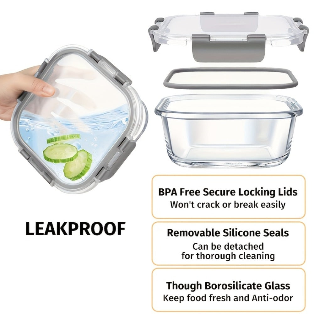 Glass Meal Prep Containers 24-Piece with Lids 12 Containers 12 Lids Leak-Proof Airtight Food Storage Microwave Oven Dishwasher Refrigerator Safe Bento Lunch Box Grey