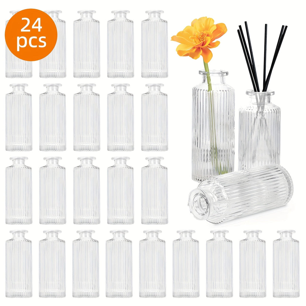 Mini Bud Vases Set - Modern Striped Clear Glass Flower Vases for Wedding Centerpieces, Birthday Party, Anniversary, Home Table Decor, Multiple Sizes 12/24/36 Pcs