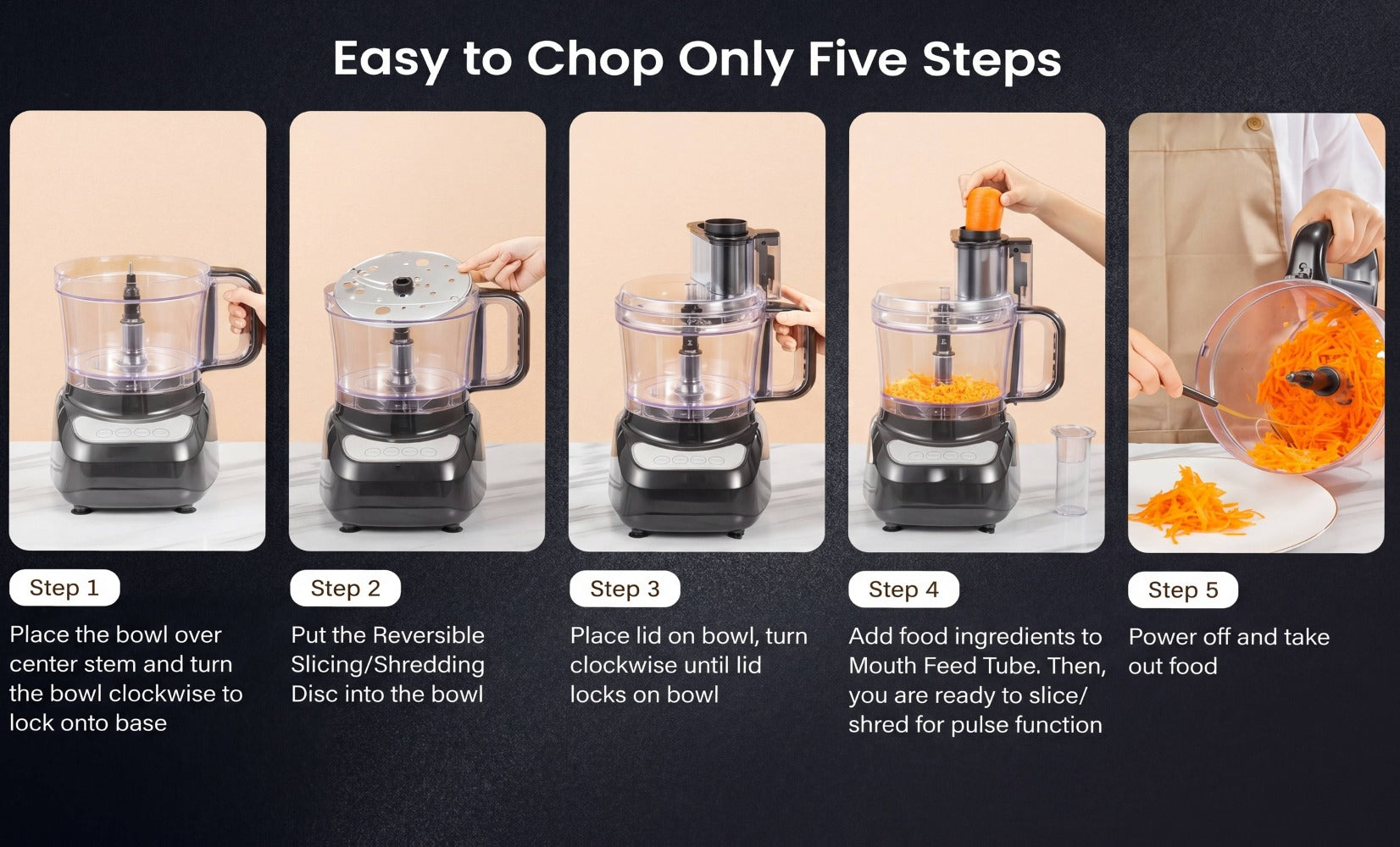 12 Cup Food Processor 6 Functions - Chopping, Slicing, Shredding, Purees & Dough, Large Capacity Electric Kitchen Food Processor for Meal Prep, Vegetables, Fruits & Baking, Black