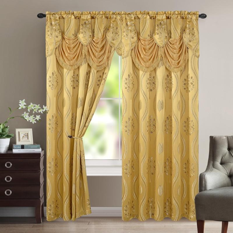 Blackout Curtains 2 Panels 54x84 Inch | Jacquard Room Darkening Rod Pocket Curtain Set with Attached Waterfall Valance | Machine Washable Window Drapes for Living Room Bedroom Home Office Study