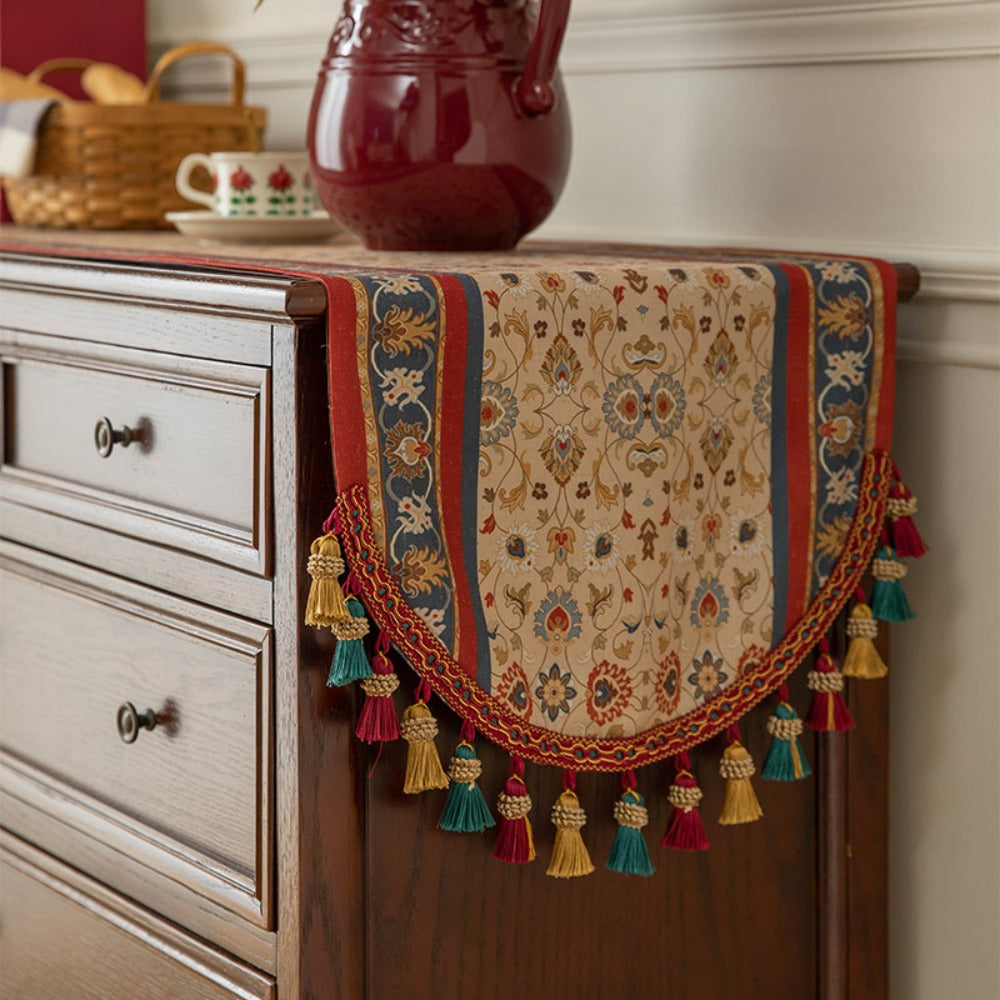 Boho Table Runner with Tassels | American Retro Style for Dining Table, Tea Table & TV Cabinet