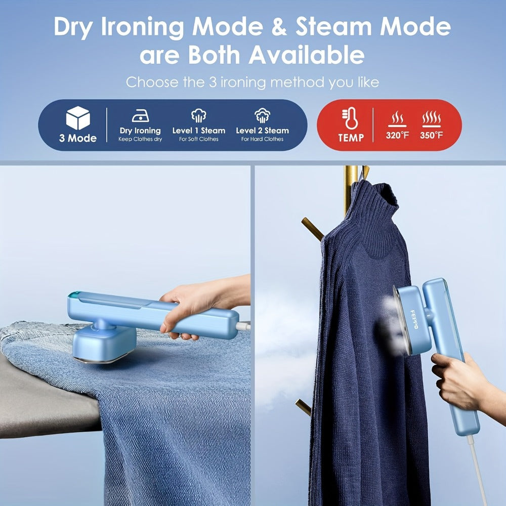 1100W Garment Steamer Handheld Portable Steam Iron 20-Second Rapid Steam 10.14oz Large Water Tank Stainless Steel Panel Wrinkle Remover for All Fabrics Home Travel Clothes Care