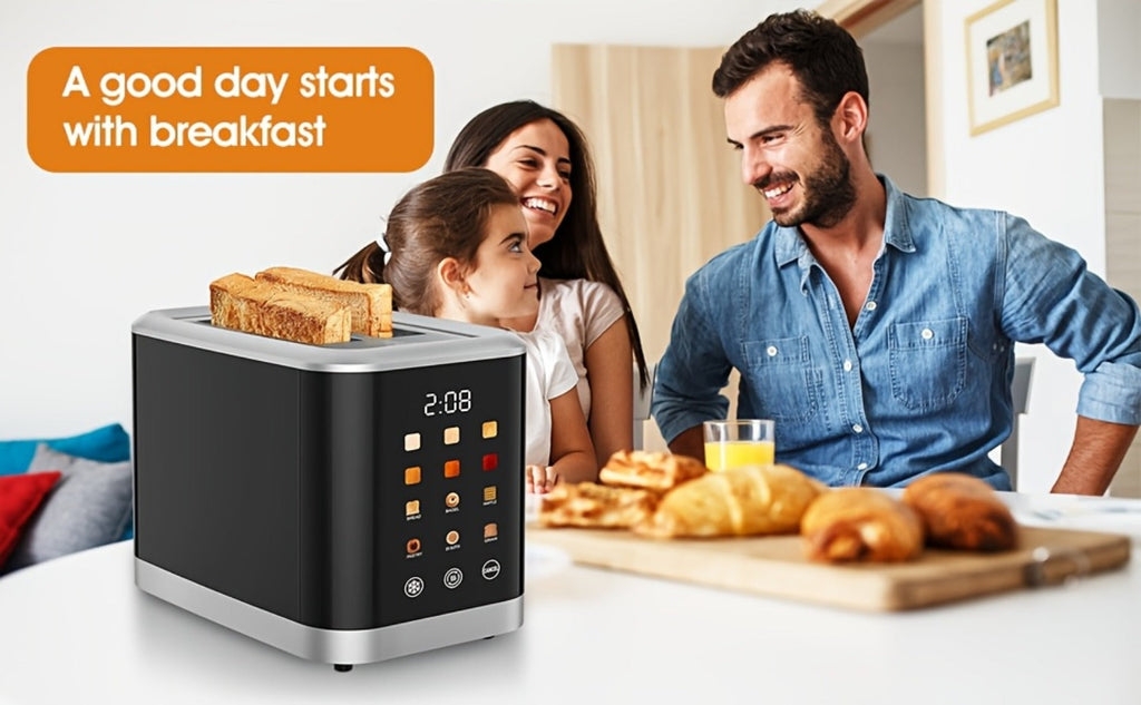 Smart Digital Toaster 2 Slice with Touch Screen LCD Display, 6 Bread Types & 6 Shade Settings, Extra Wide Slots, Stainless Steel ¨C Bagel, Cancel & Defrost Functions for Modern Kitchen