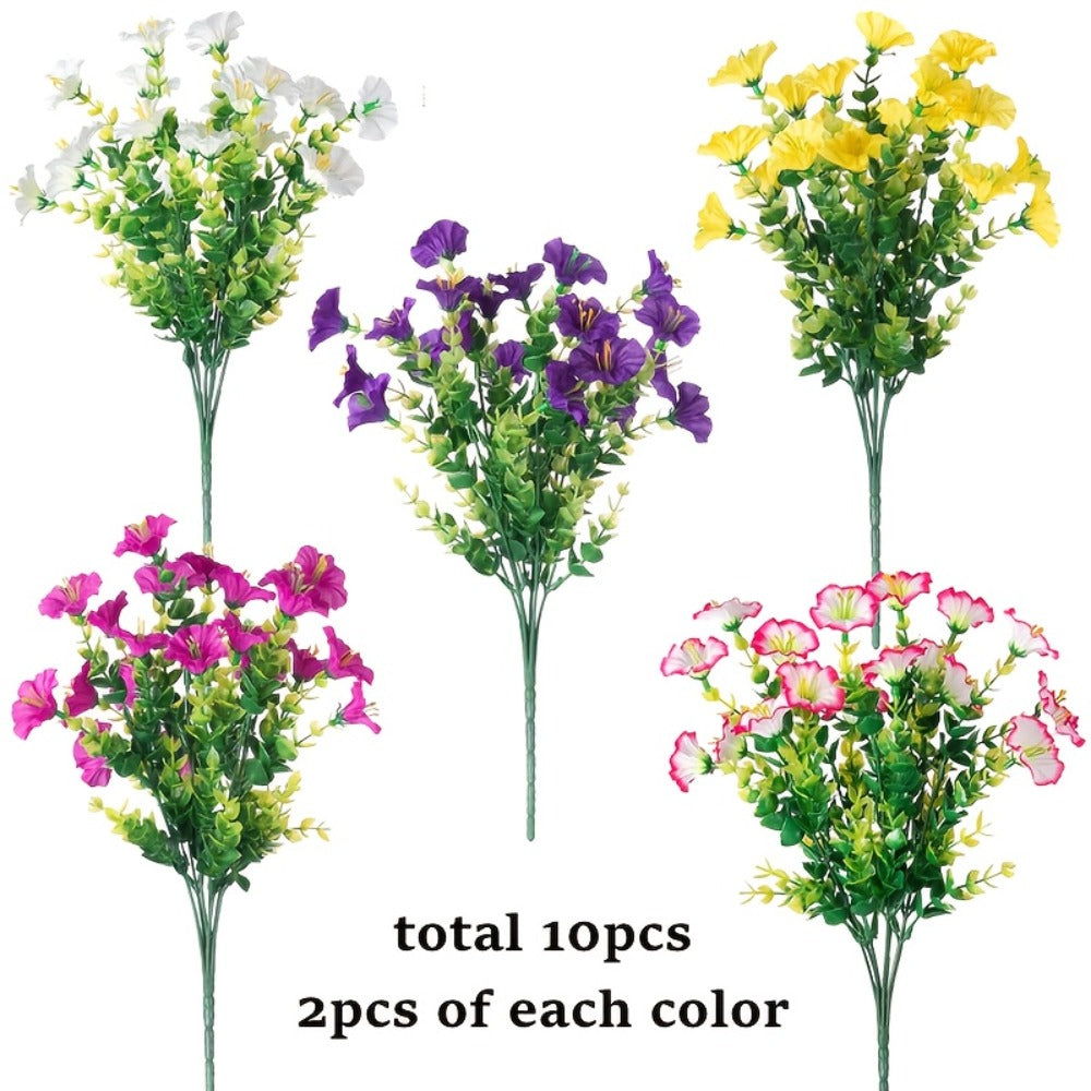Artificial Flowers Outdoor 10 Bundles Faux Silk Pink Morning Glory - Realistic Fake Flowers for Porch, Patio, Window Box, Front Door, Garden Planter, All-Season Home Decor, Colorful Daisy Arrangement