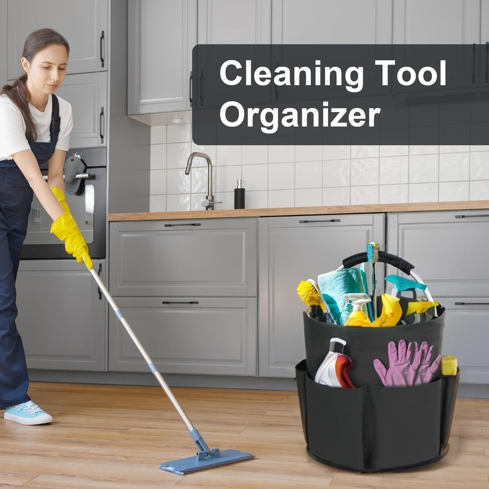 Foldable Cleaning Caddy Organizer 17L with Handle ¨C Portable Collapsible Bucket Bag with 6 Pockets for Cleaning Supplies, Toiletries & Garden Tools, Multi-Purpose Home Travel Basket