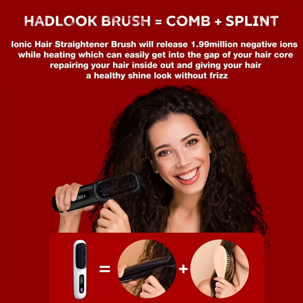 Cordless Mini Hair Straightener Wireless Flat Iron USB Rechargeable 2000mAh 3-Speed Adjustable Temp LED Display Professional Styling Smooth Shiny Hair Travel Home Black White