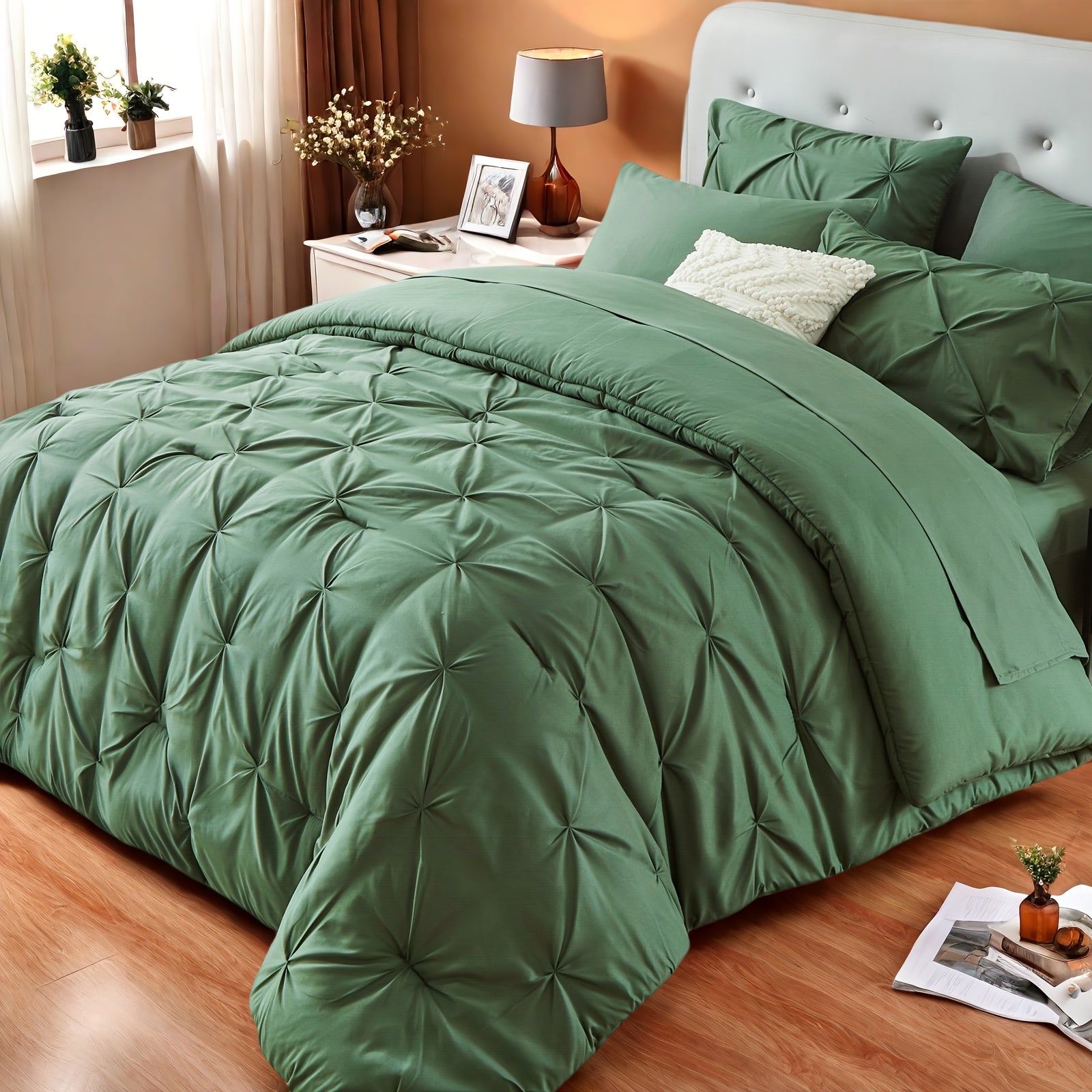Comforter Set Luxurious Pleated 5/7pcs Bed in a Bag | Soft Plush Fiber Fill, Year-Round Warmth - Quilted Comforter, Flat & Fitted Sheet, Pillowcases & Shams, Complete Bedding Set Twin Full Queen King