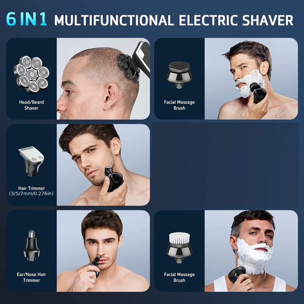 Bald Head Shaver Electric - 5-in-1 Rechargeable Grooming Kit with Type-C Fast Charging, 1400mAh Multi-Head Rotary Shaver for Bald Head Shaving, Beard Trimming & Nose Hair Trimming for Men