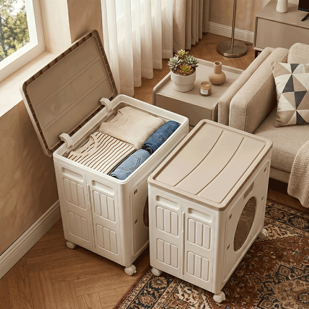 Foldable Storage Box 37 Gallon Flip Top with Visible Window ¨C Large Sturdy Plastic Organizer for Clothes, Bedding & Seasonal Items, Front-Opening Space-Saving Design for Bedroom, Dorm & Under-Bed