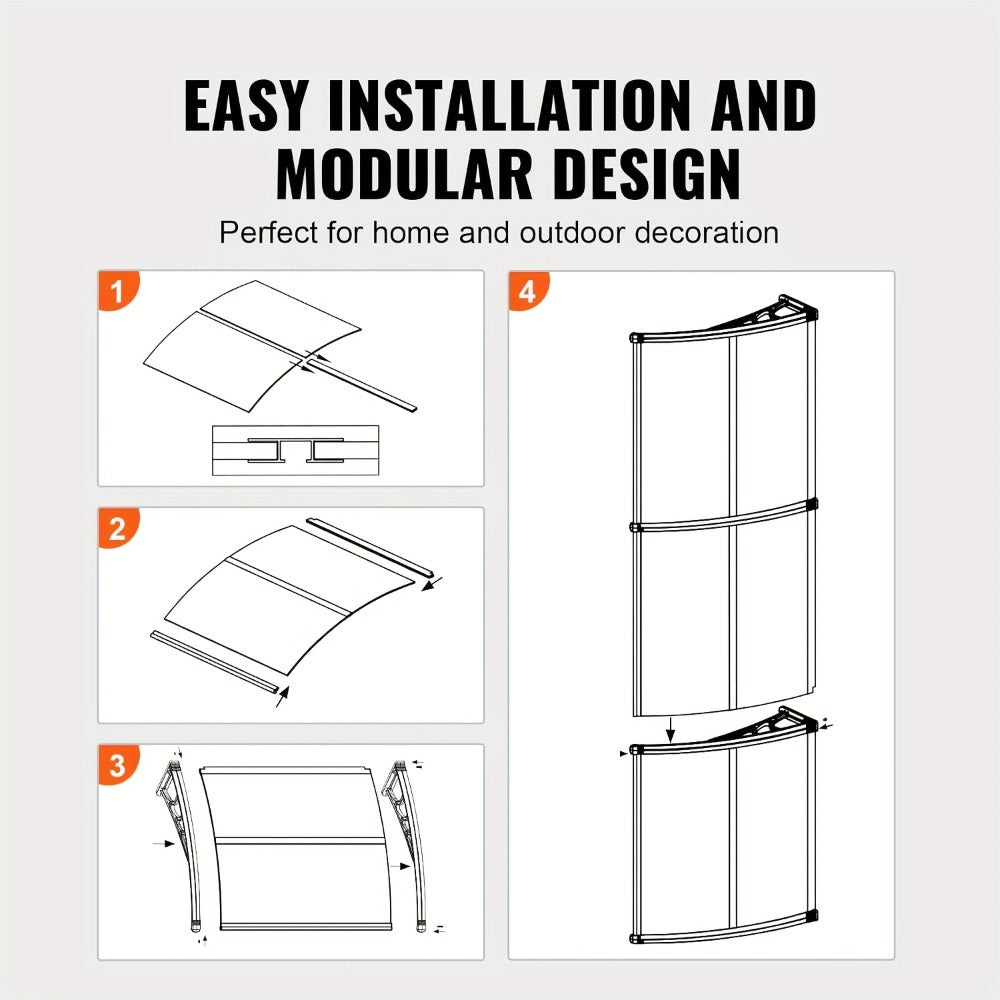 Door Window Awning Canopy 120x38 Inch Polycarbonate Rain Sun UV Snow Shield with Aluminum Bracket Easy Install Outdoor Porch Patio Entrance Shelter