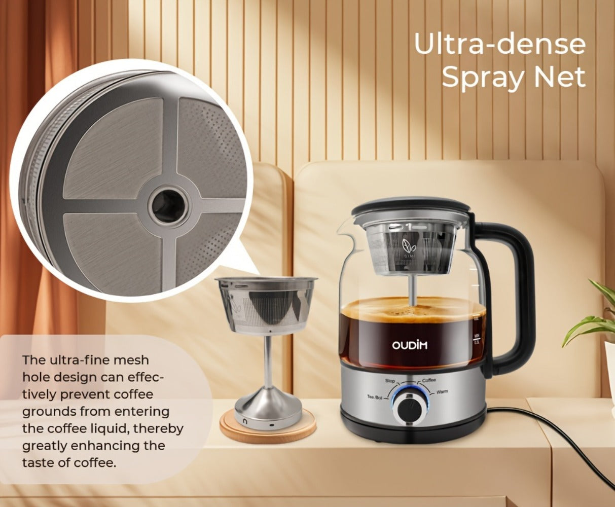 Drip Coffee Maker Electric Kettle 600W 40.58oz BPA-Free Glass Stainless Steel Spray Brew Keep Warm Boil-Dry Protection for Coffee Tea Perfect Gift