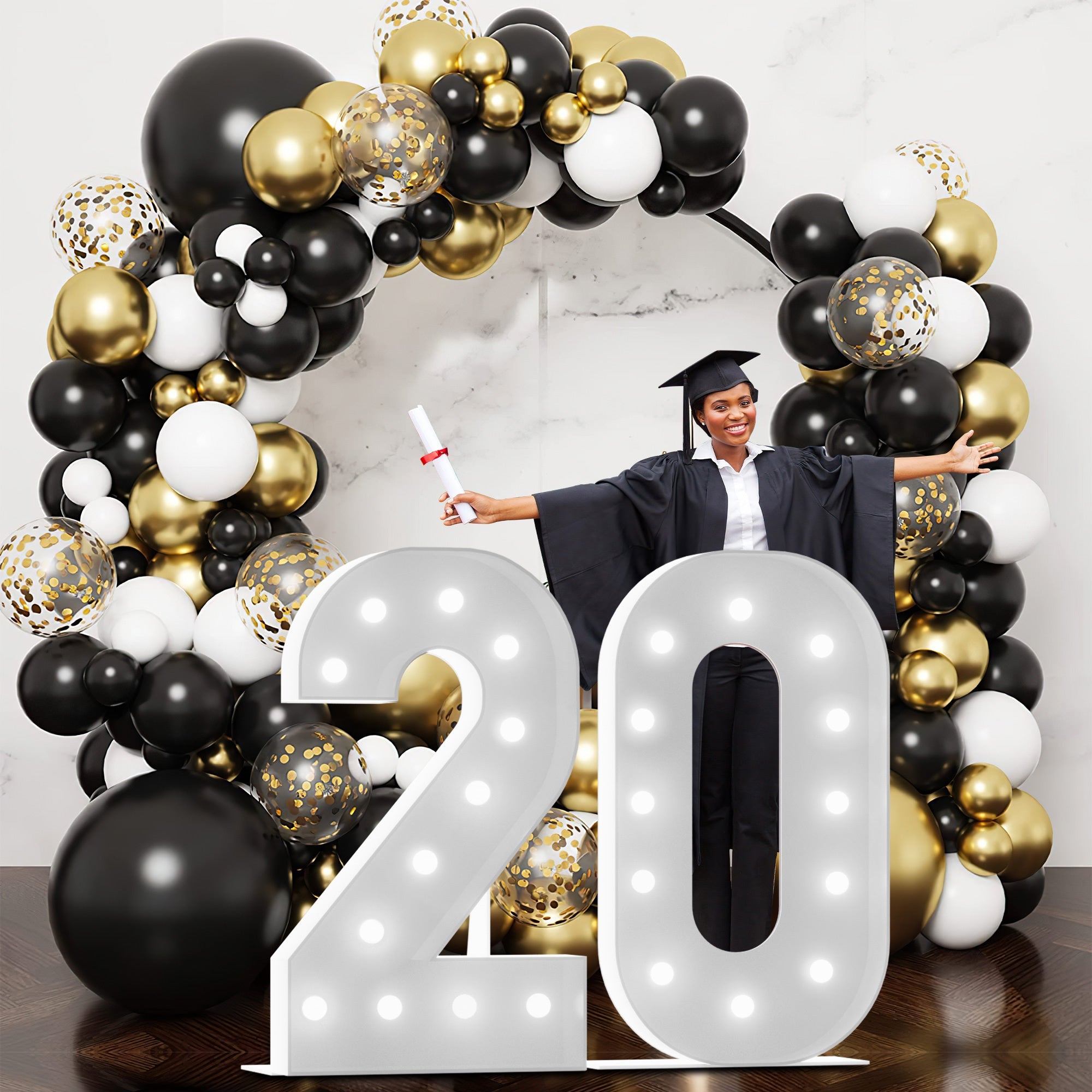Marquee Number Lights 4 Feet Tall LED Light Up Numbers 0-9 20 for Birthday Party Anniversary Graduation Decoration 11 Colors 3 Flash Modes Foam Board String Lights Included