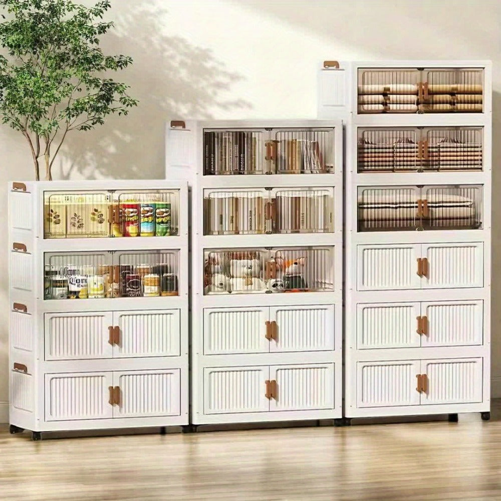 Foldable Stackable Plastic Storage Box with Lid and Wheels 19in Large Folding Locker Container 1 3 or 5 Layer for Wardrobe Bathroom Home Office Dormitory Organization