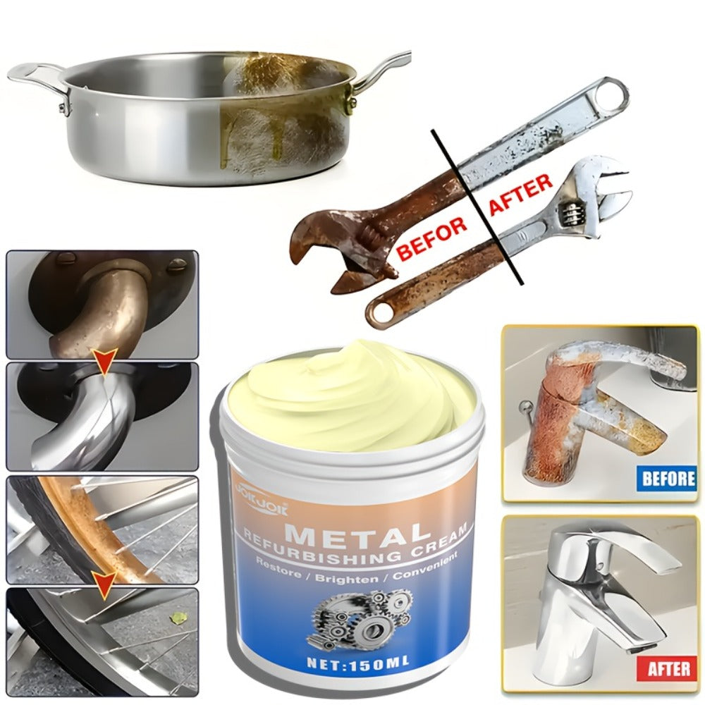 Metal Polishing Paste with Scrub Pad 5.07oz Multi-Purpose Chrome Polish Repair Cream for Automotive Chrome Kitchen Appliances Oven Range Hood Stainless Steel