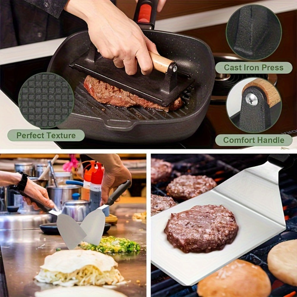 BBQ Grill Tool Set 8/17pcs ¨C Teppanyaki Meat Press & Barbecue Accessories for Outdoor Camping, Kitchen & Parties