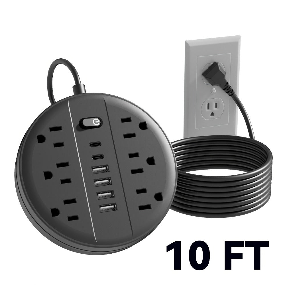 Surge Protector Power Strip 12-in-1 with 6 AC Outlets 4 USB-A 2 USB-C Flat Plug Wall Mount Overload Protection Desk Charging Station for Home Office Travel