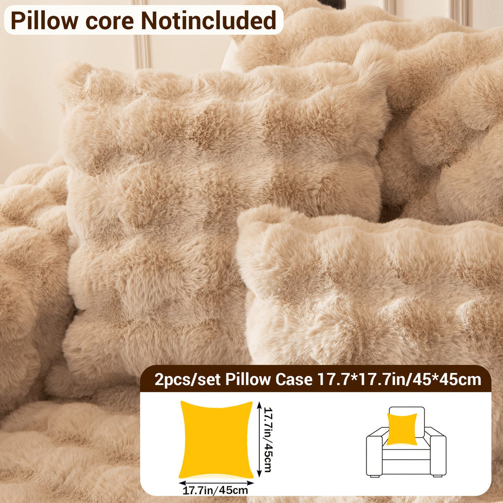 Bubble Soft Faux Rabbit Fur Sofa Cover - Non-Slip Silicone Backing Stretchable Slipcover Pet Friendly Machine Washable for Living Room Bedroom Dorm, 4 Colors Multiple Sizes
