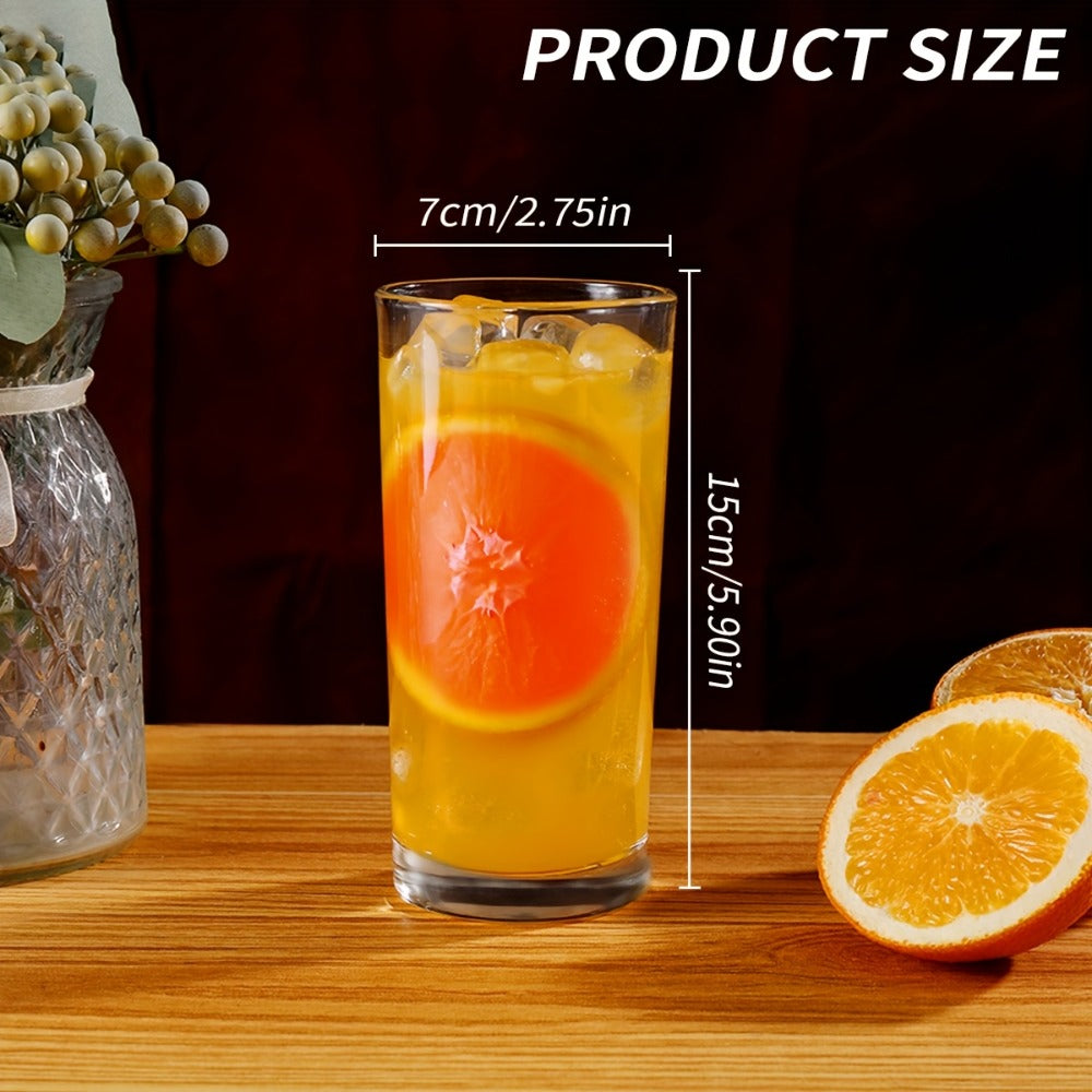 Highball Glass Cups Set of 6 - Thick Bottom Lead-Free Glassware for Juice, Milk & Drinks, Heavy Base Stability, Modern Minimalist Drinkware for Home, Parties & Breakfast