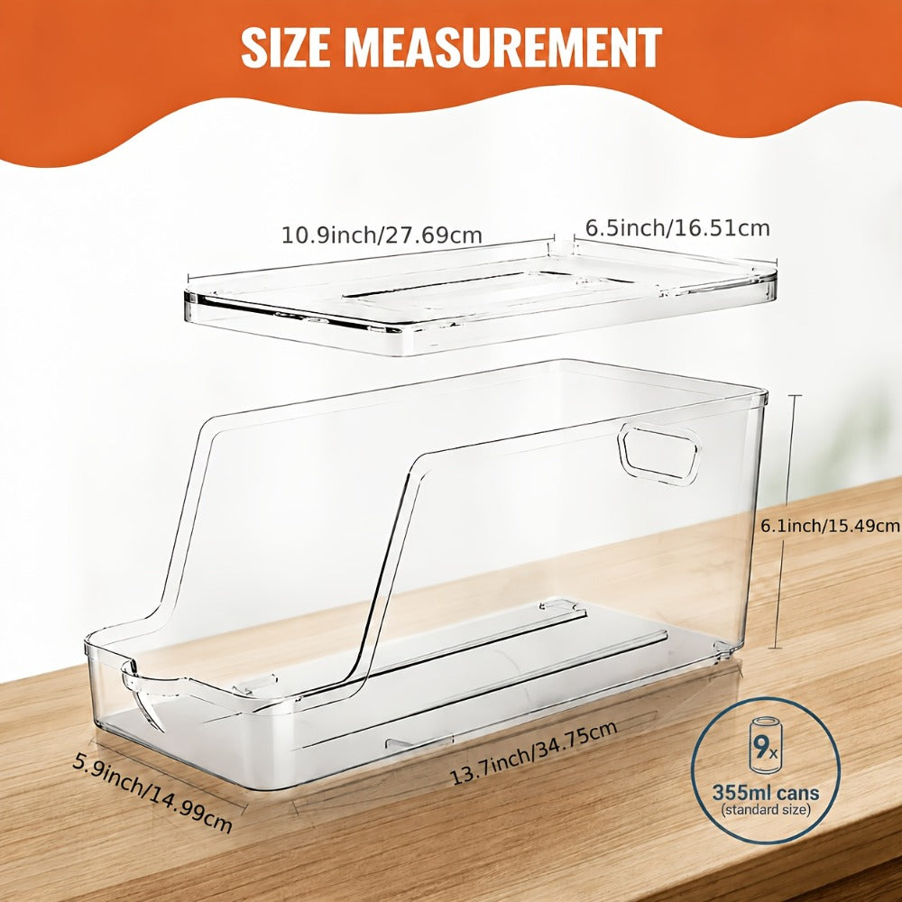 Soda Can Organizer for Refrigerator Stackable | Can Holder Dispenser with Lid for Fridge, Pantry & Freezer ¨C Holds 9 Cans Each, BPA-Free Clear Design, 1 or 2 Pack