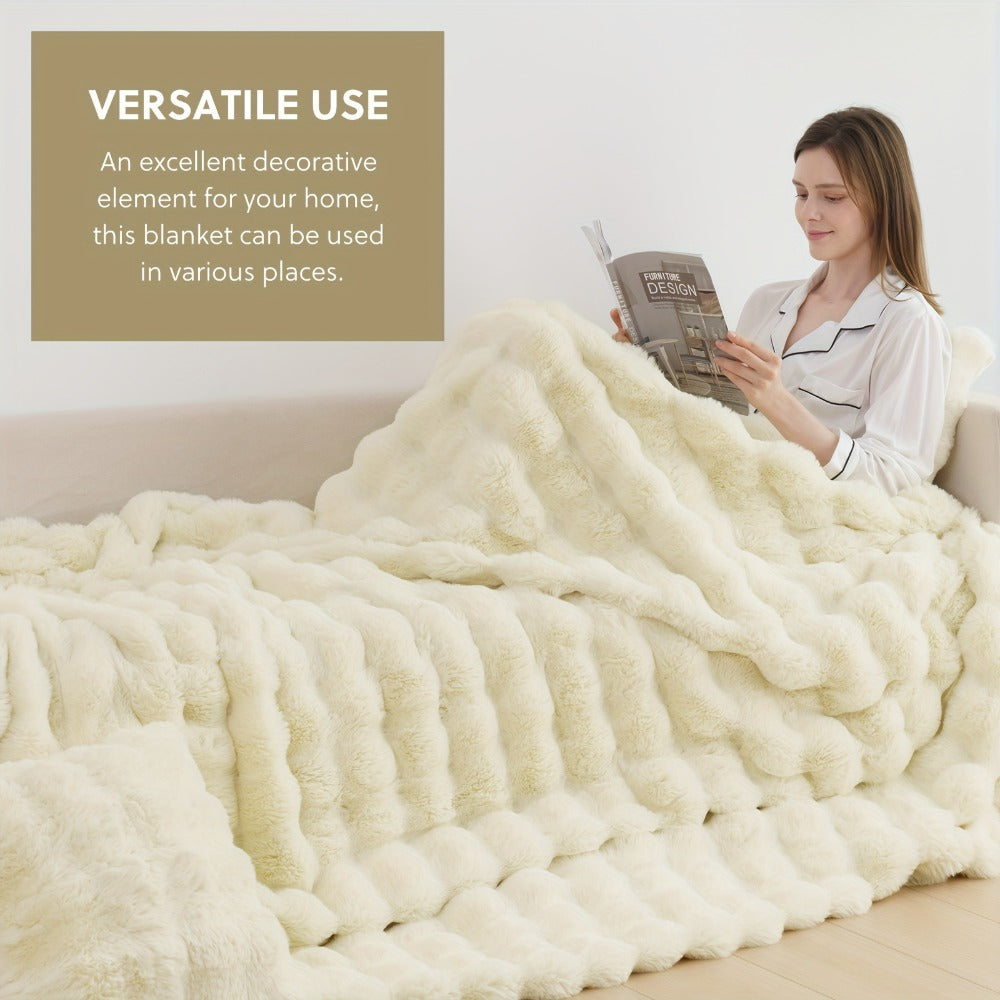 Faux Rabbit Fur Throw Blanket ¨C Ultra-Soft Plush Fleece for Bed, Couch, Sofa & Travel, All Season, 11 Colors, Throw to King Size