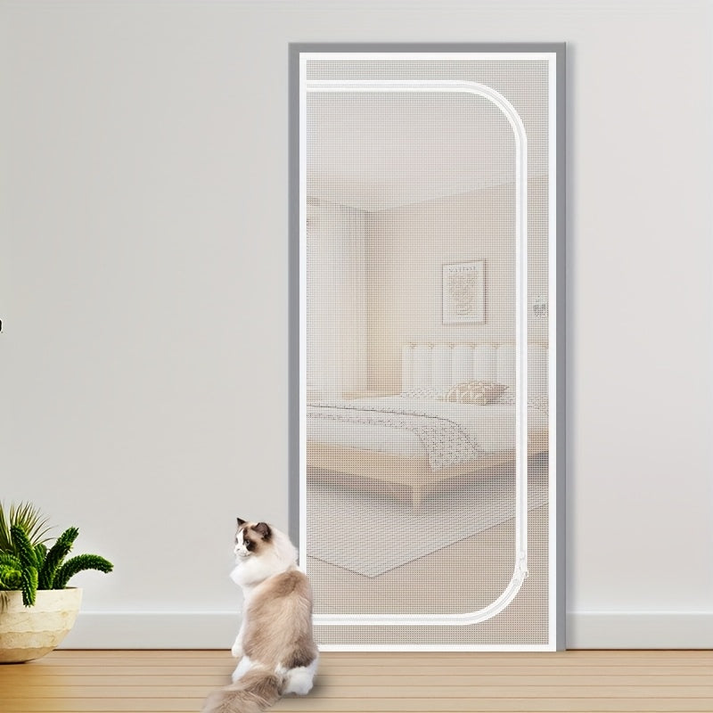 Cat Proof Door Curtain Pet Gate - Double Stitched Durable Scratch-Resistant Screen, Indoor Cat Barrier Door Cover for Doorways, Multiple Sizes, White & Black, Keep Cats In or Out of Rooms