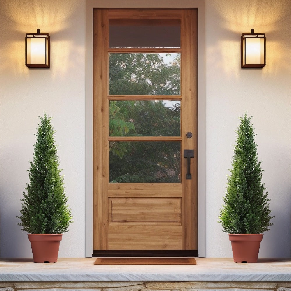 Artificial Topiary Cedar Tree Outdoor Indoor UV Resistant Fake Potted Plant Faux Pine Shrub Front Porch Patio Home Office Decor 3ft 4ft 5ft 1pc 2pcs