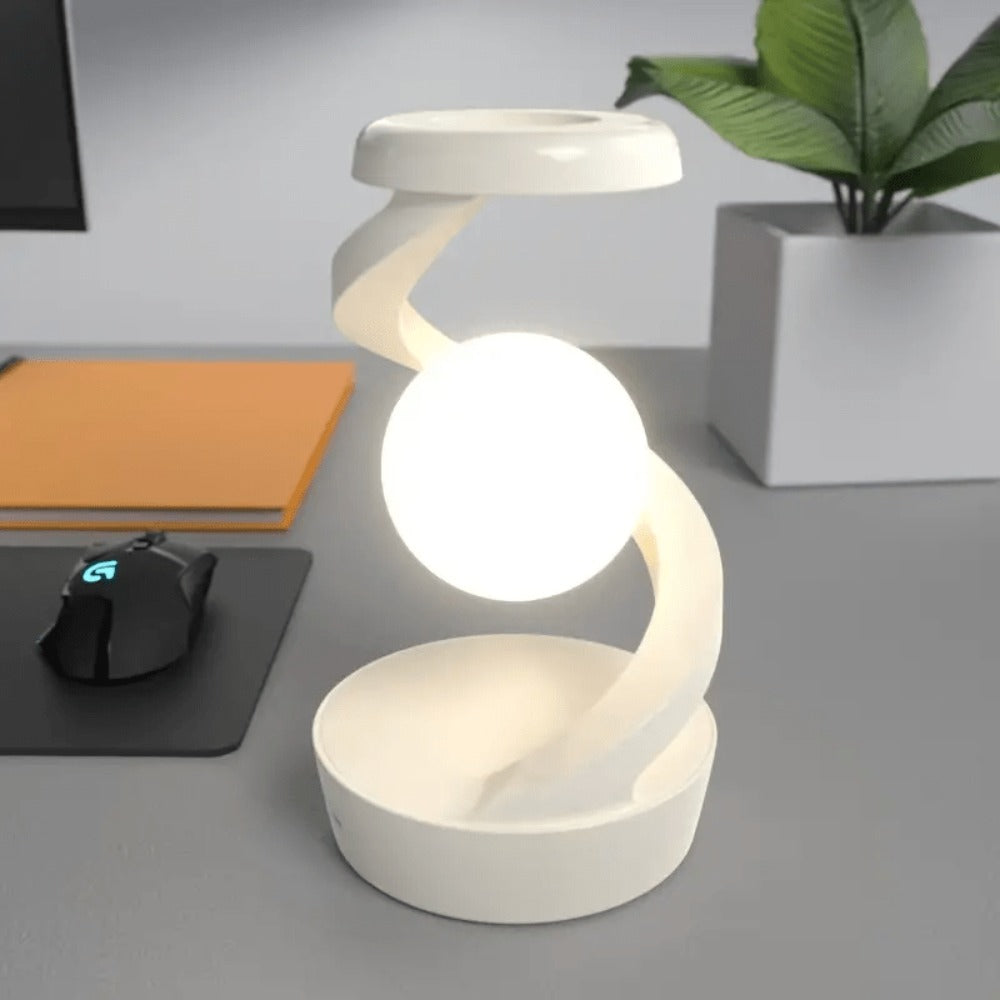 Floating Rotating Night Light with Wireless Charger ¨C Smart Desktop Visual Levitating Lamp with Light Sensor, Hand Wave Control, Atmosphere Mood Light for Bedroom Office Party Decor, Gift (Grey/White)