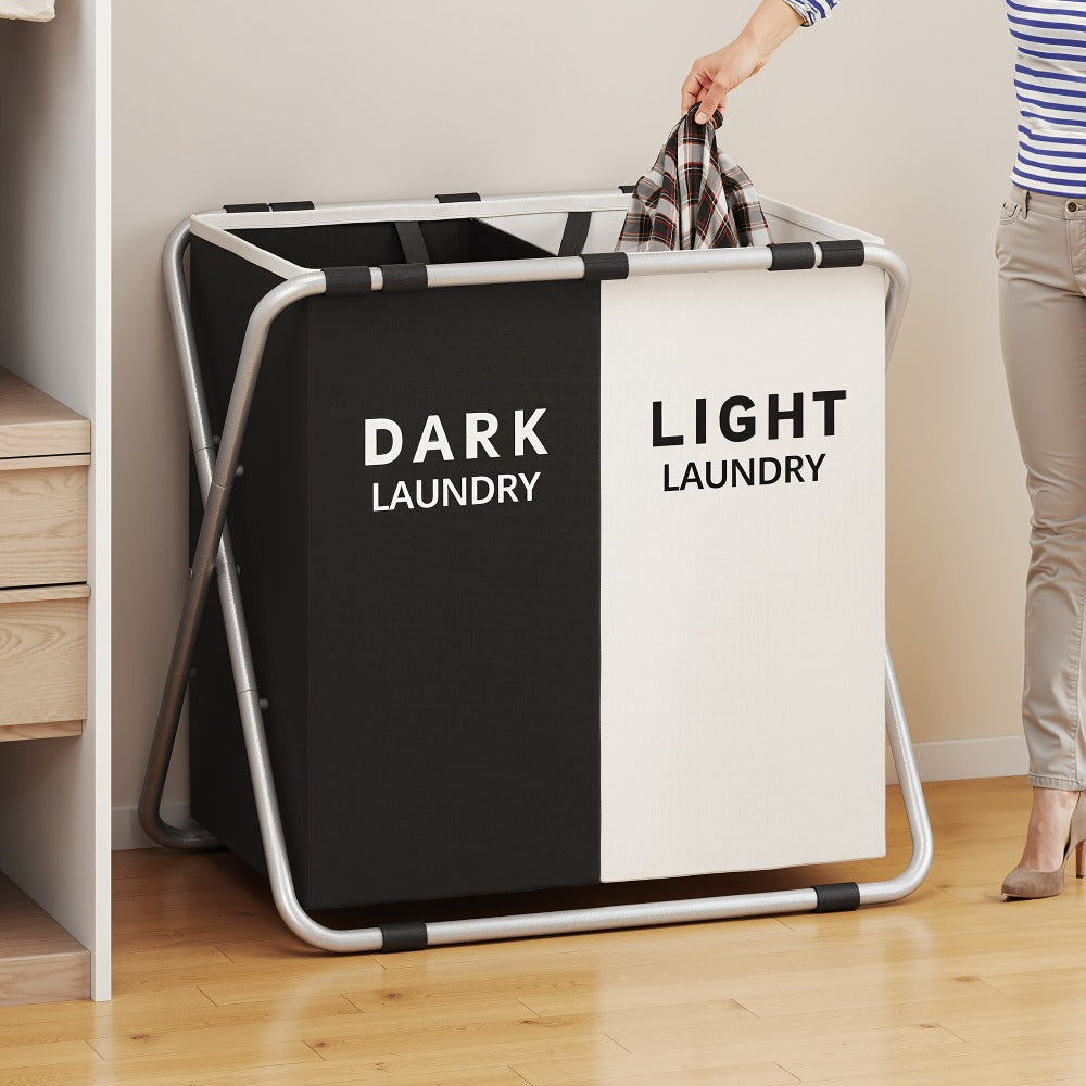 Large Laundry Hamper Basket with Handles - Collapsible Fabric Clothes Hamper, Water-Resistant Liner, Multi-Grid Design for Bedroom, Bathroom & College Dorm