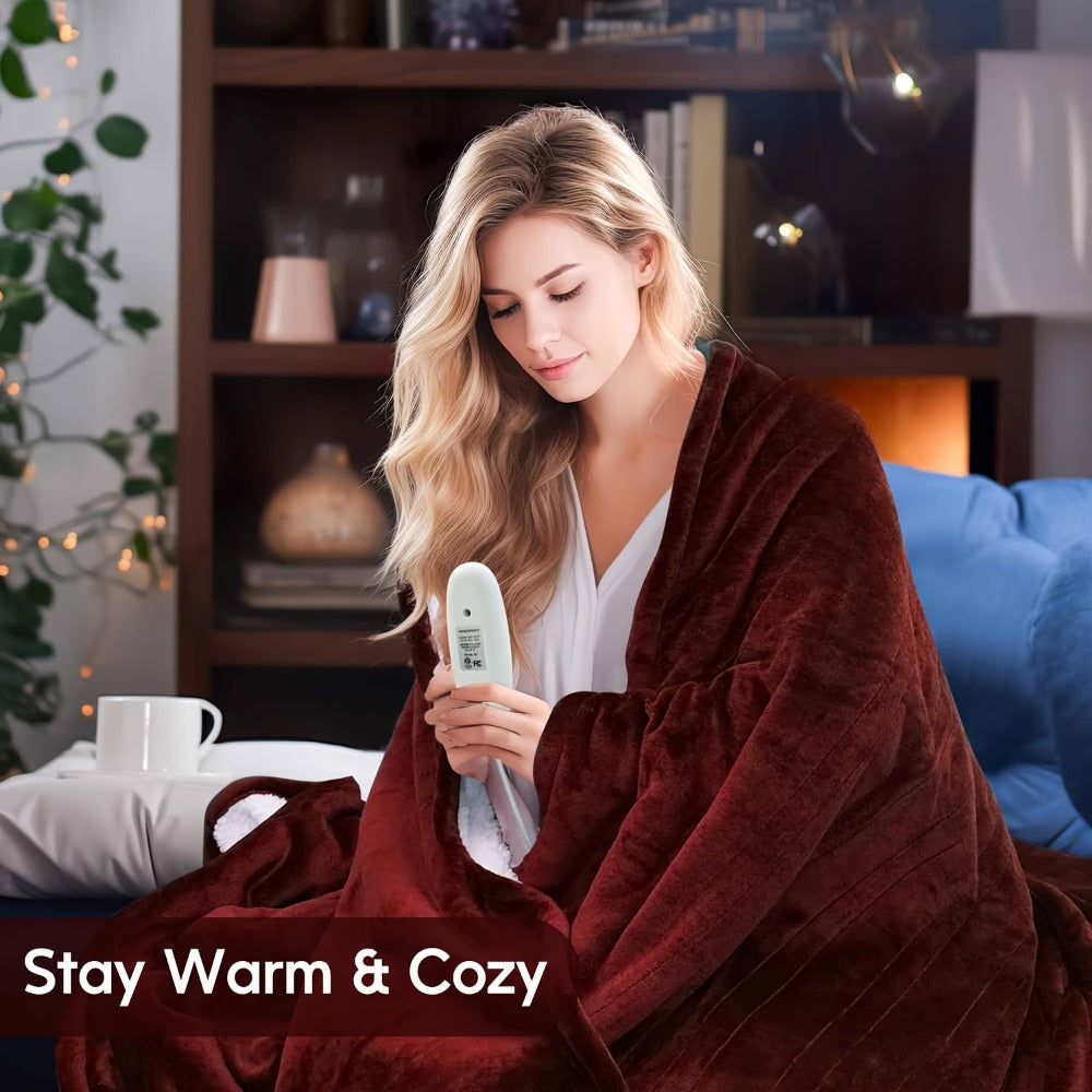 Electric Heated Blanket Flannel Sherpa - 6 Heat Settings, 10-Hour Auto Shutoff, Quick Heating, Machine Washable, ETL & FCC Certified, Twin Full Queen, Winter Comfort for Home Bed Couch Office