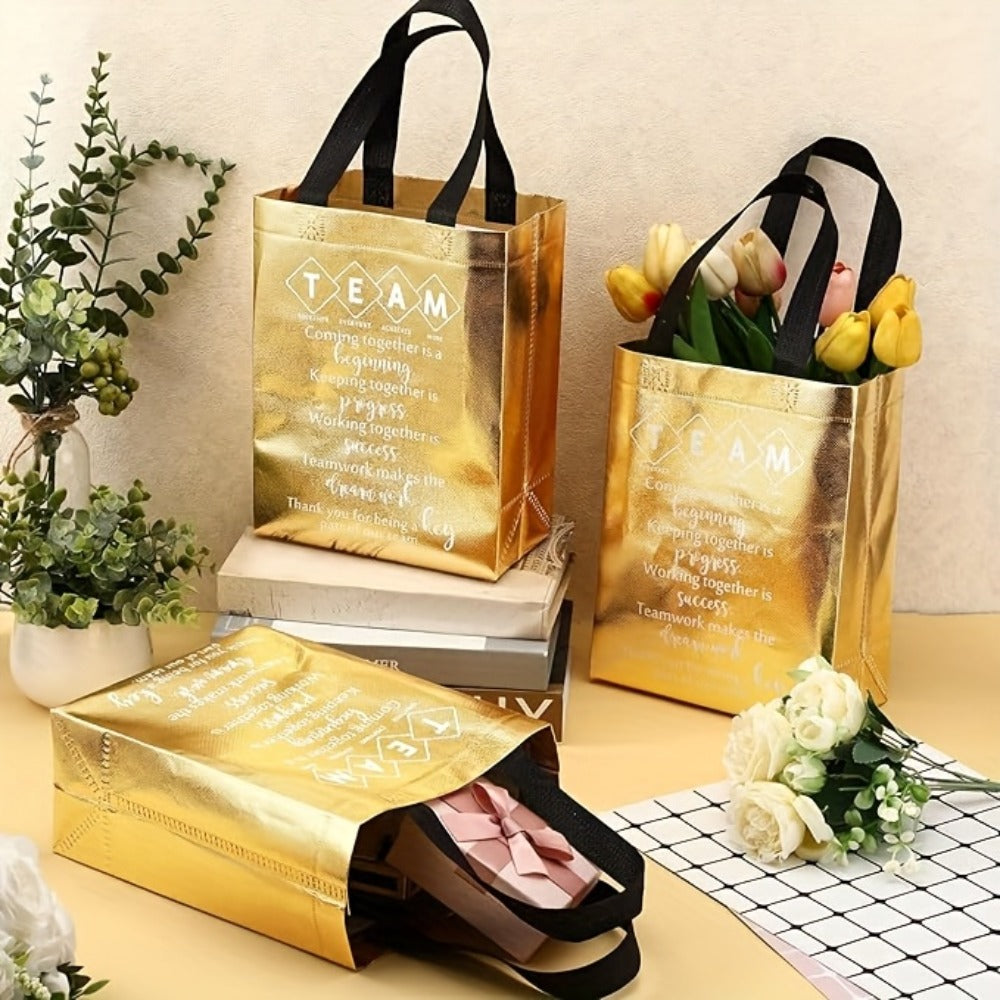 Gift Bags with Handles 15 Pack Reusable Fabric Tote Bags Inspirational Messages for Employee Appreciation Team Recognition Colleagues