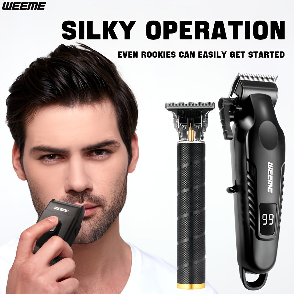Men's Professional Grooming Kit ¨C Cordless Rotary Shaver & T-Blade Trimmer, Type-C Charging, 6 Adjustable Combs, Non-Slip Beard Shaper for Travel & Family Haircut