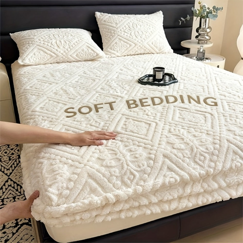 Embossed Fitted Bed Sheet Super Soft Jacquard Mattress Cover Deep Pocket All Season Twin Full Queen King Washable Bedding White Gray Khaki Blue Green