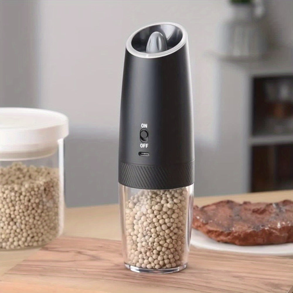 Electric Salt and Pepper Grinder Gravity Sensing USB Rechargeable with LED Light, One-Hand Operation Automatic Pepper Mill Adjustable Coarseness, Battery or Type-C Powered Kitchen Spice Grinder Set 1-2pcs