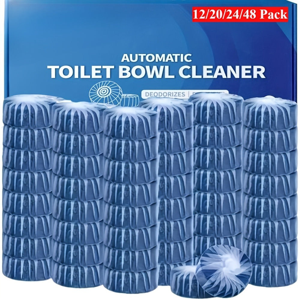 Blue Automatic Toilet Bowl Cleaner Tablets 20/24/48pcs - Low Odor Fresh Scent Powerful Stain Removal Long-Lasting Deodorizer, Safe for Plastic Surfaces, Easy Use for Home & RV Toilet Cleaning