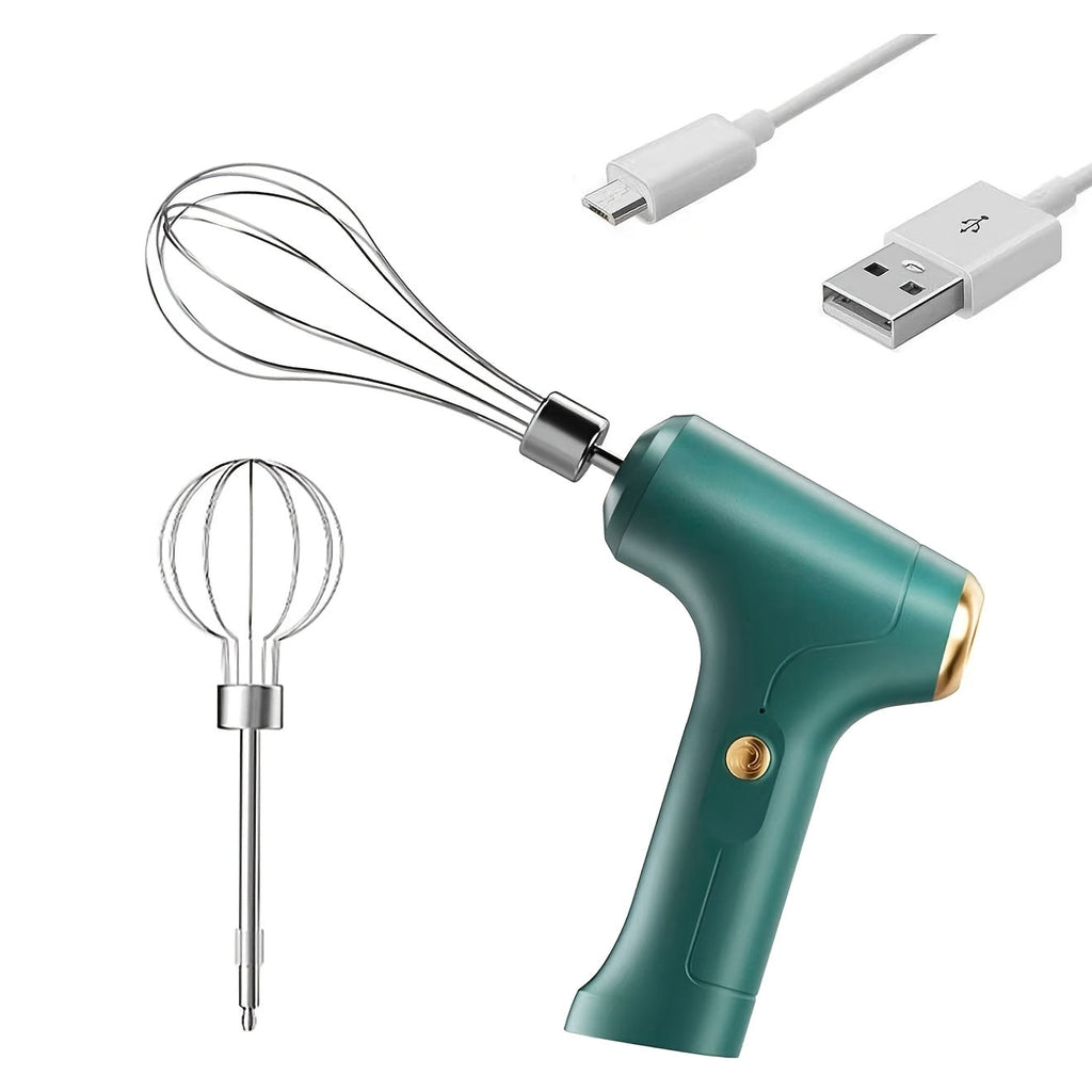 Electric Hand Mixer Cordless USB Rechargeable | 304 Stainless Steel Whisk 3-Speed Settings | Portable Handheld Mixer with 2 Detachable Whisks for Kitchen Baking Cake Cream