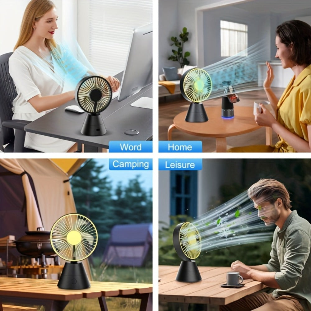 Desktop Fan Auto Oscillating 1800mAh USB Rechargeable, Portable Personal Fan with Wide-Angle Swing, Lightweight Compact Cooling Fan for Home, Office, Dormitory, Outdoor and Travel