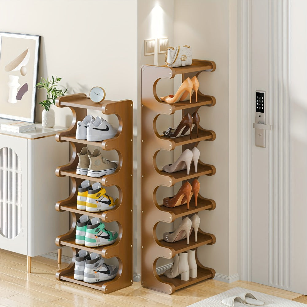 Bamboo Shoe Rack 7 Layer Freestanding ¨C Natural Bamboo Shoe Storage Organizer with Space-Saving Narrow Design, Easy Assembly, Large Capacity for Entryway, Dorm & Apartment