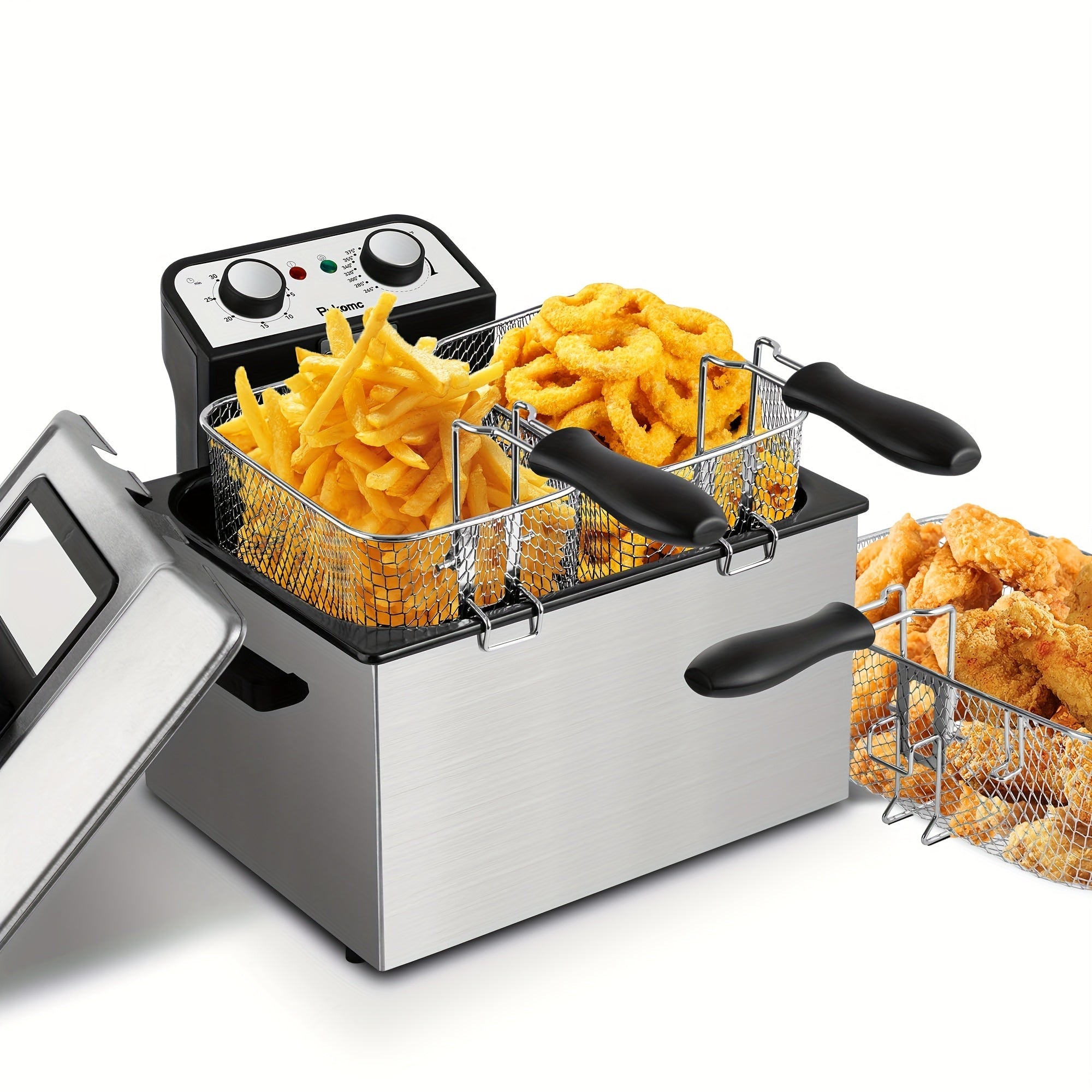Deep Fryer Stainless Steel Large Capacity with Adjustable Temperature Control - 304 Stainless Steel Oil Fryer with Viewing Lid Cool-Touch Handles Easy Clean Basket, 5 Size Options 1.5L to 6L for Home Kitchen