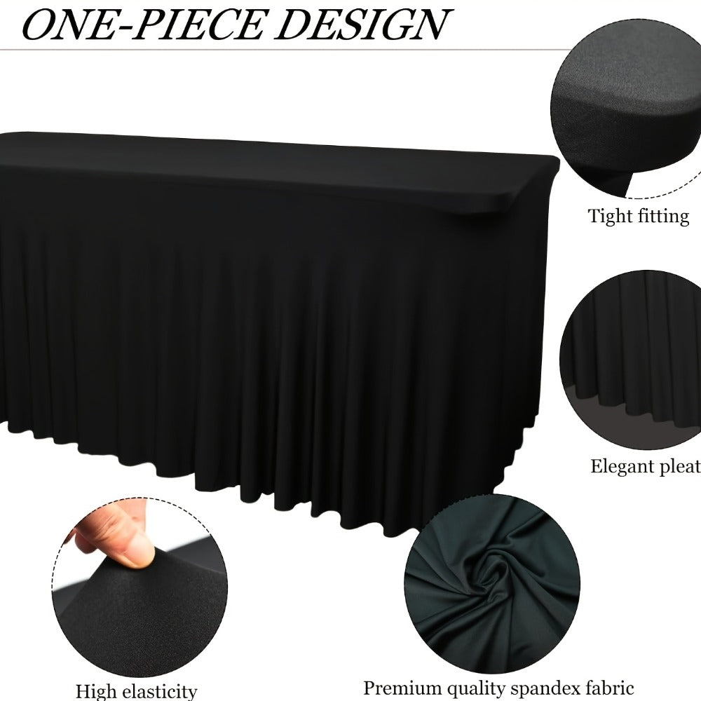 Spandex Fitted Tablecloth 2 Pack Wrinkle-Free Stretch Table Cover with Pleated Skirt for 6FT 8FT Rectangle Tables Wedding Banquet Party Birthday Event Decoration Red Polyester Table Cloth Set