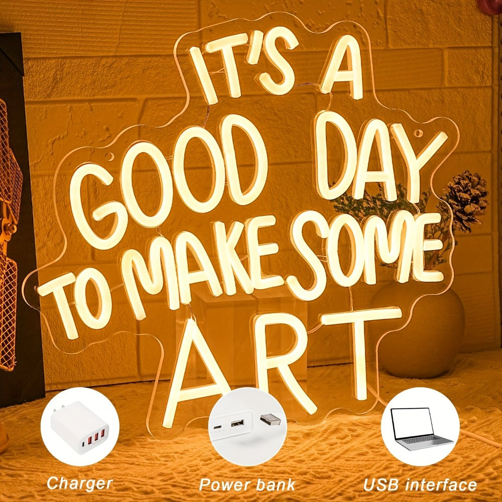 LED Neon Sign ¡±Today Is a Great Day for Creating Art¡± Dimmable Wall Light for Study Room Classroom Home Living Room ¨C Creative Art LED Neon Light Decor Gift for Artists Teachers Students