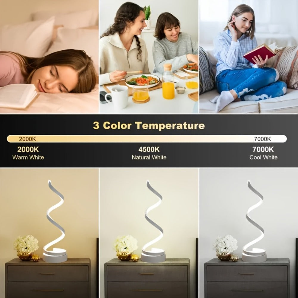 Dimmable Spiral Table Lamp with Touch Control & USB-C Charging Port, 3-Way Brightness Bedside Nightstand Lamp, Modern Minimalist LED Desk Lamp for Bedroom Living Room, Black & White