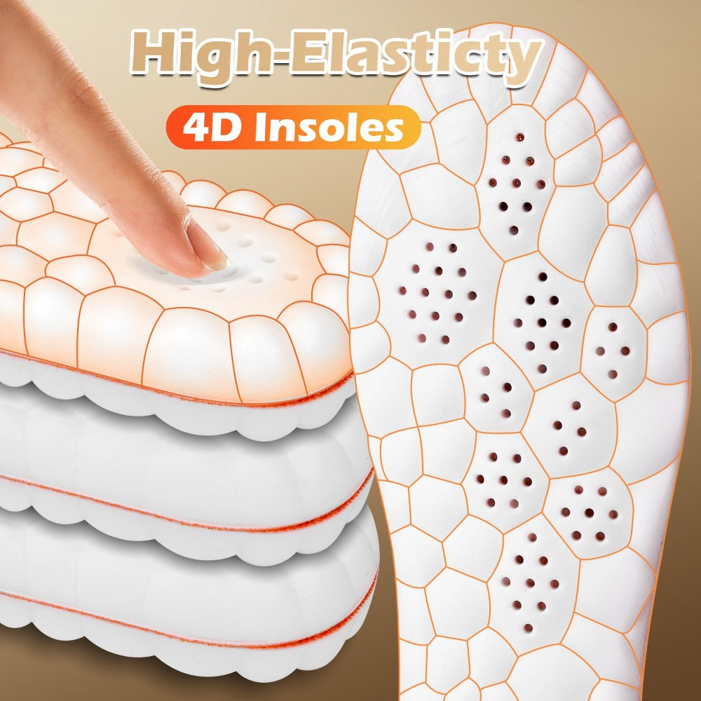 Sport Insoles Shoe Inserts 4 Pairs - 4D Cushioning High-Elasticity Shock Absorption, Soft Breathable Arch Support for Athletic Running Daily Wear, Men & Women EU35-50