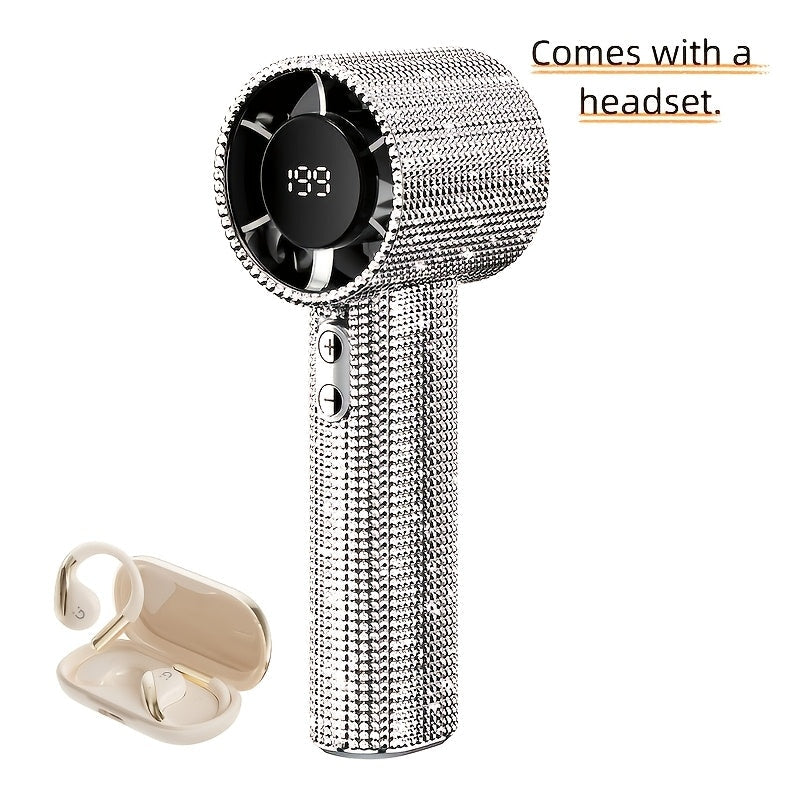 Diamond Handheld Mini Fan USB-C Rechargeable | Luxury Full Diamond Turbo Fan with Adjustable Speed, Quiet Operation & Gift Box Packaging ¨C Portable Personal Cooling Fan for Women, Summer Gift Idea
