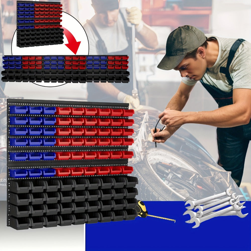 Wall Mounted Storage Bin Rack System ¨C Heavy Duty Small Parts Organizer for Screws, Nuts, Bolts & Nails | Stackable Garage Workshop Tool Storage Rack | 30/60/90 Bins Hardware Organizer